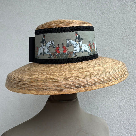 Palm Straw trimmed with a Hunt Scene