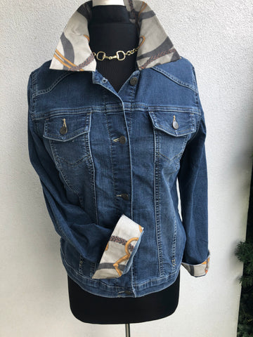 Blue Jean Jacket with Equestrian Print