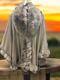 Taupe Faux Fur Trimmed Shawl