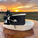 White Sinamay Straw Black Trim