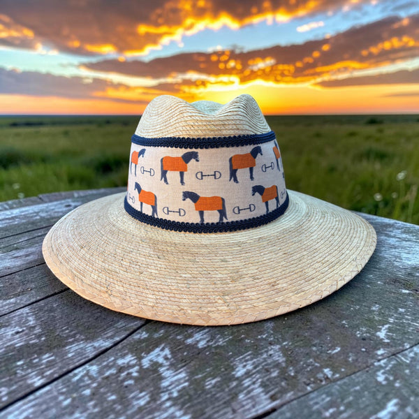 Palm Straw Fedora with Orange Ponies