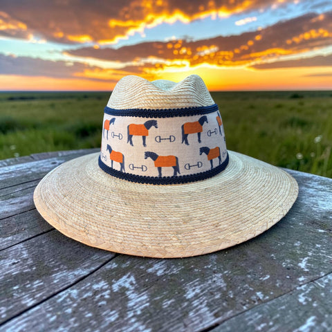 Palm Straw Fedora with Orange Ponies
