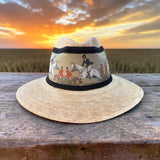 Palm Straw Fedora with Hunt Print