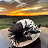 White Sinamay Straw Black Trim