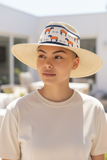 Palm Straw Fedora with Orange Ponies