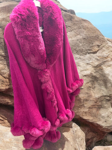Fuchsia Faux Fur Trimmed Cape