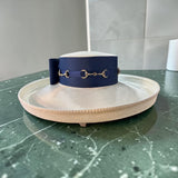 Cream and Navy large Brim Straw