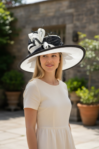 Large Brim White and Black Straw