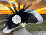 Large Brim Black and White Derby Hat