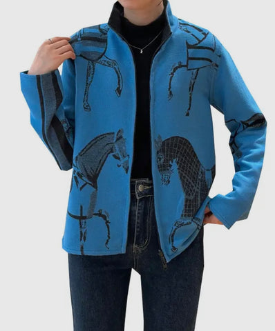 Reversible Equestrian Print Jacket