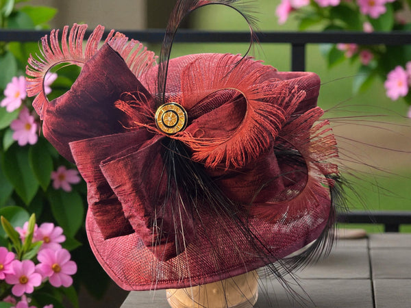 Small Brim Burgundy Straw