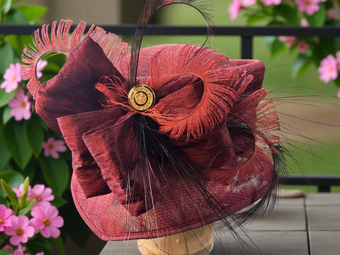 Small Brim Burgundy Straw