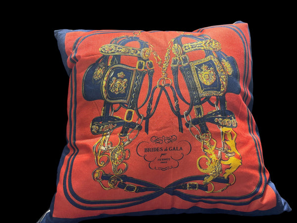 Large Orange and Blue Bridle Pillow