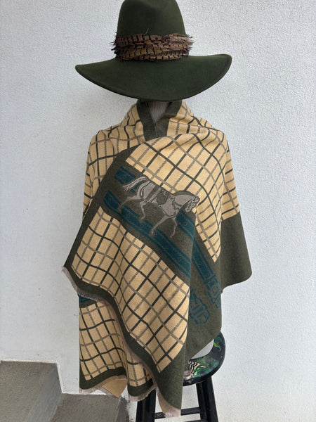 Cream and Green Cashmere Shawl