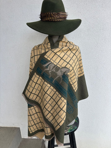 Cream and Green Cashmere Shawl