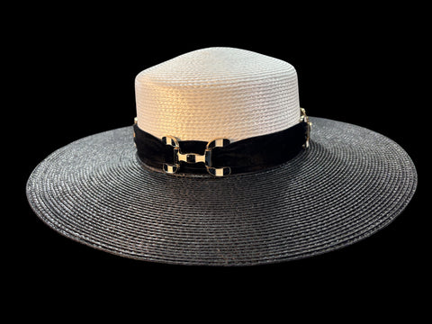 Black and White Enamel Bit Boater