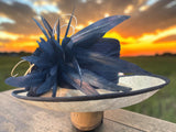 Large Brim Navy and White Straw