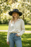 Large Brim Navy Straw