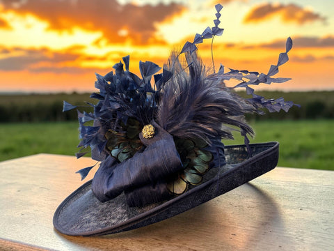 Navy  medium Brim Sinamay Straw