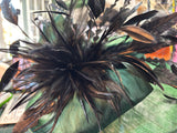Large Upturned Brim in Dark Green Sinamay