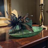 Large Upturned Brim in Dark Green Sinamay