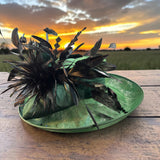 Large Upturned Brim in Dark Green Sinamay