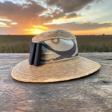 Palm Straw Fedora with Equestrian Print