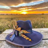 Navy felt Fedora, grosgrain trim