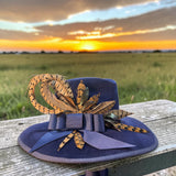 Navy felt Fedora, grosgrain trim