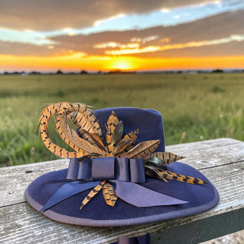Navy felt Fedora, grosgrain trim