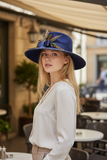 Navy felt Fedora, grosgrain trim