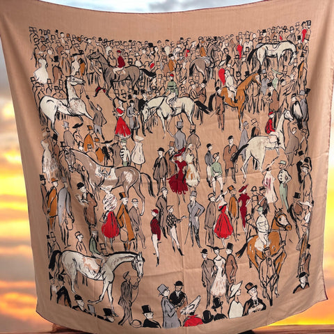 Large Equestrian Print Cashmere Blend scarf
