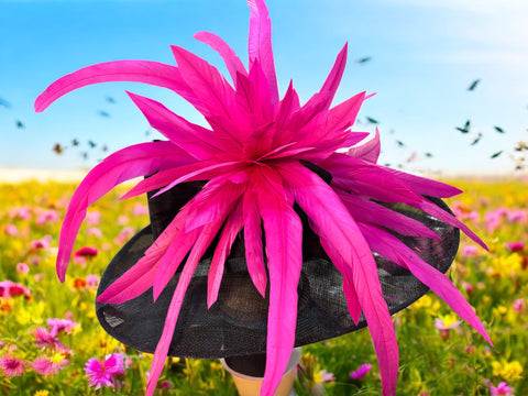 Black and Hot Pink Sinamay Straw